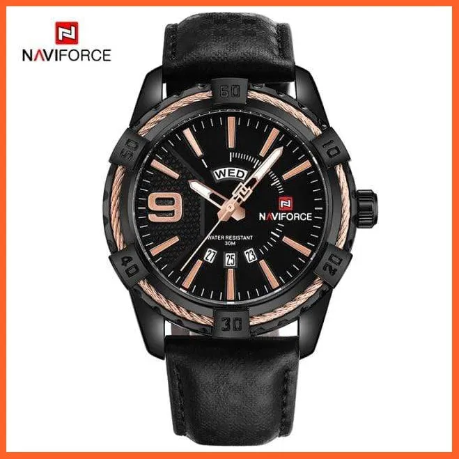 Men'S Watch Gold Luxury Sport Waterproof Military Wristwatch Clock Business Casual Leather Strap Watches For Men