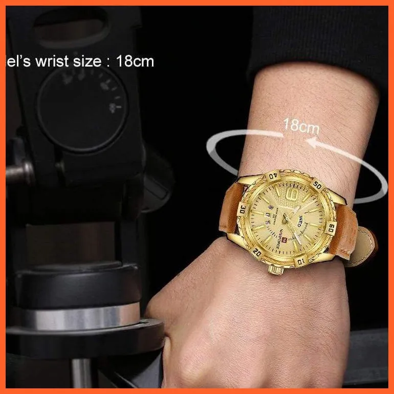 Men'S Watch Gold Luxury Sport Waterproof Military Wristwatch Clock Business Casual Leather Strap Watches For Men