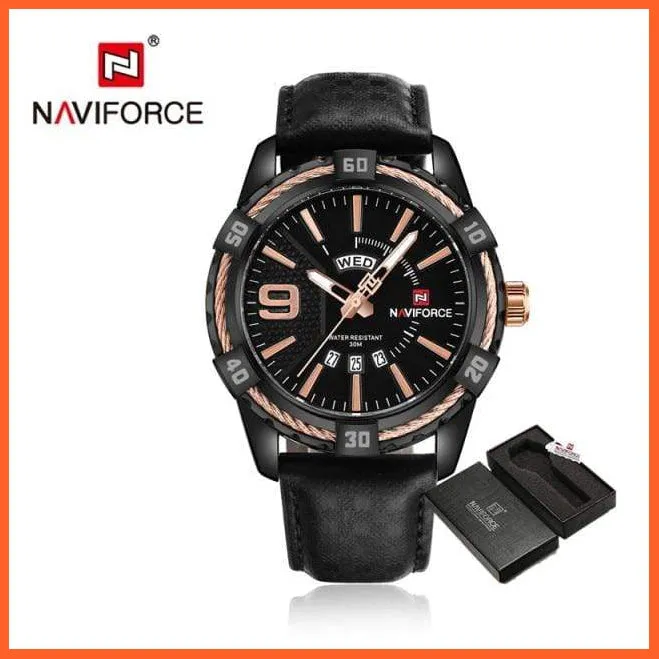 Men'S Watch Gold Luxury Sport Waterproof Military Wristwatch Clock Business Casual Leather Strap Watches For Men