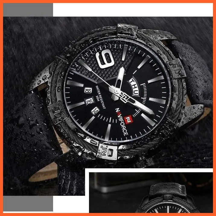 Men'S Watch Gold Luxury Sport Waterproof Military Wristwatch Clock Business Casual Leather Strap Watches For Men