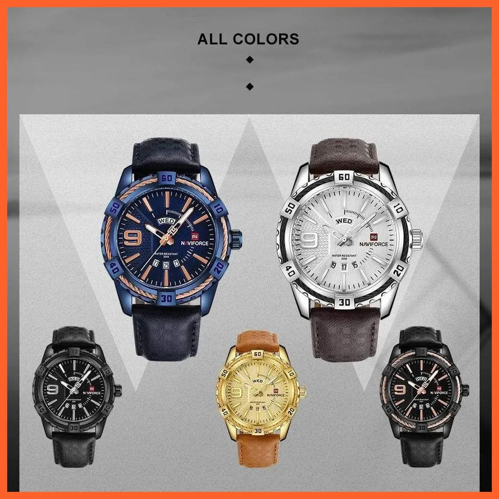 Men'S Watch Gold Luxury Sport Waterproof Military Wristwatch Clock Business Casual Leather Strap Watches For Men