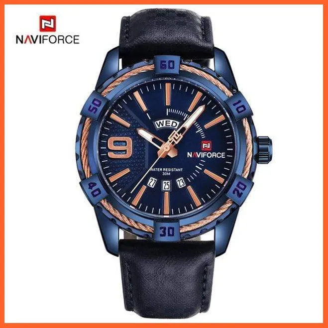 Men'S Watch Gold Luxury Sport Waterproof Military Wristwatch Clock Business Casual Leather Strap Watches For Men