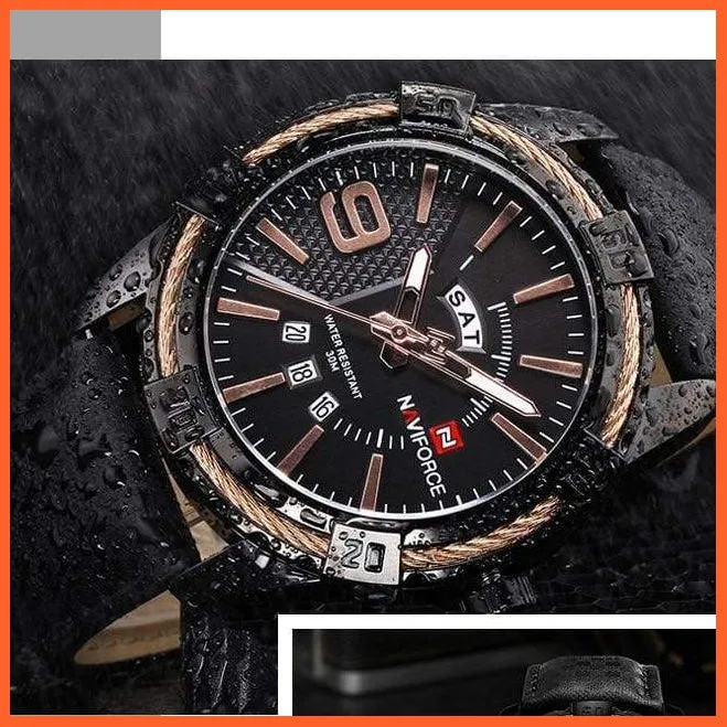 Men'S Watch Gold Luxury Sport Waterproof Military Wristwatch Clock Business Casual Leather Strap Watches For Men