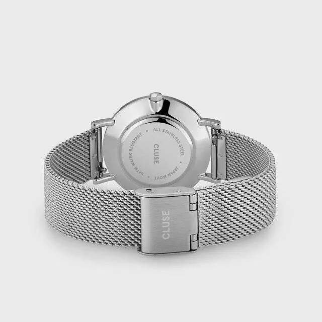 Minuit Pink Face Silver Mesh Watch