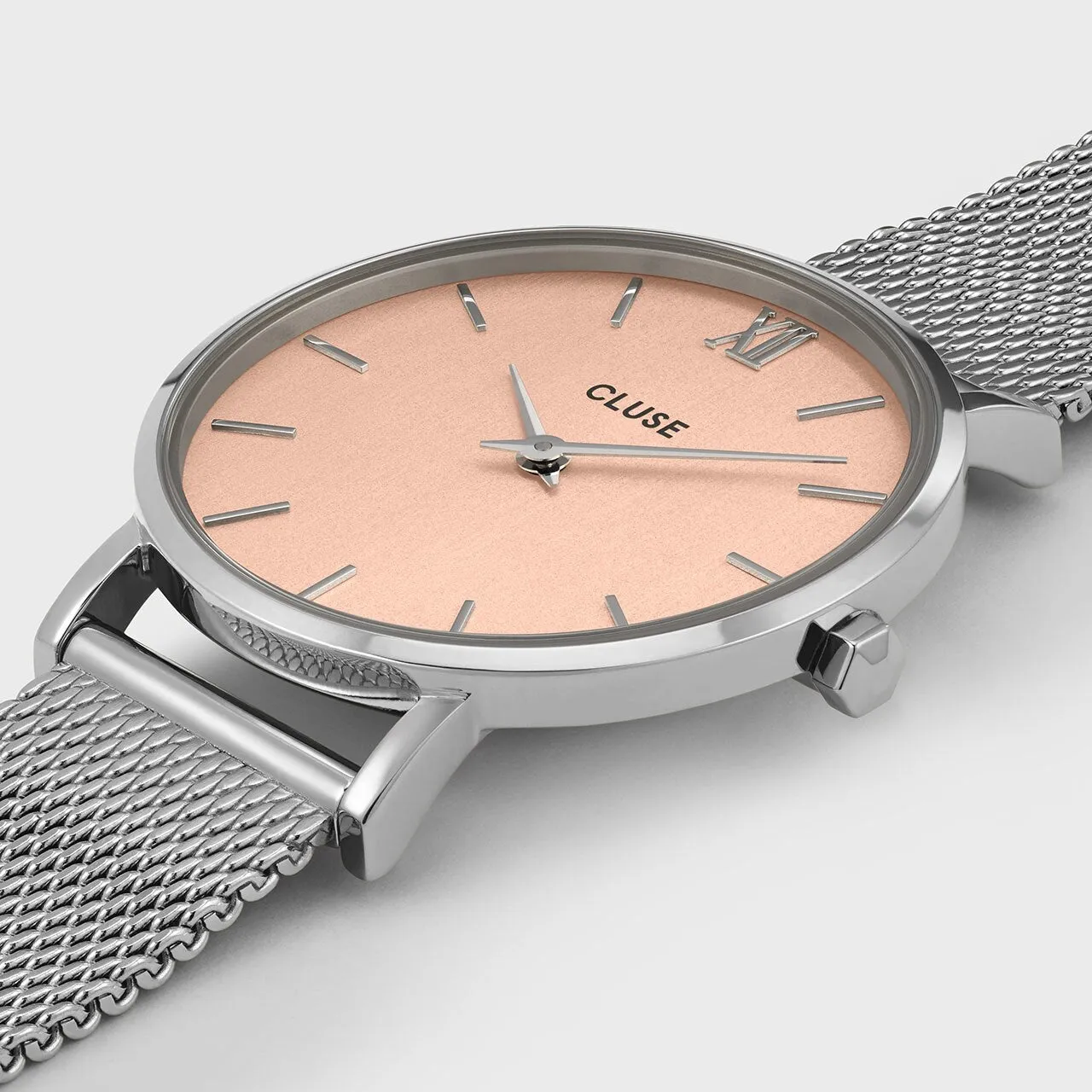 Minuit Pink Face Silver Mesh Watch