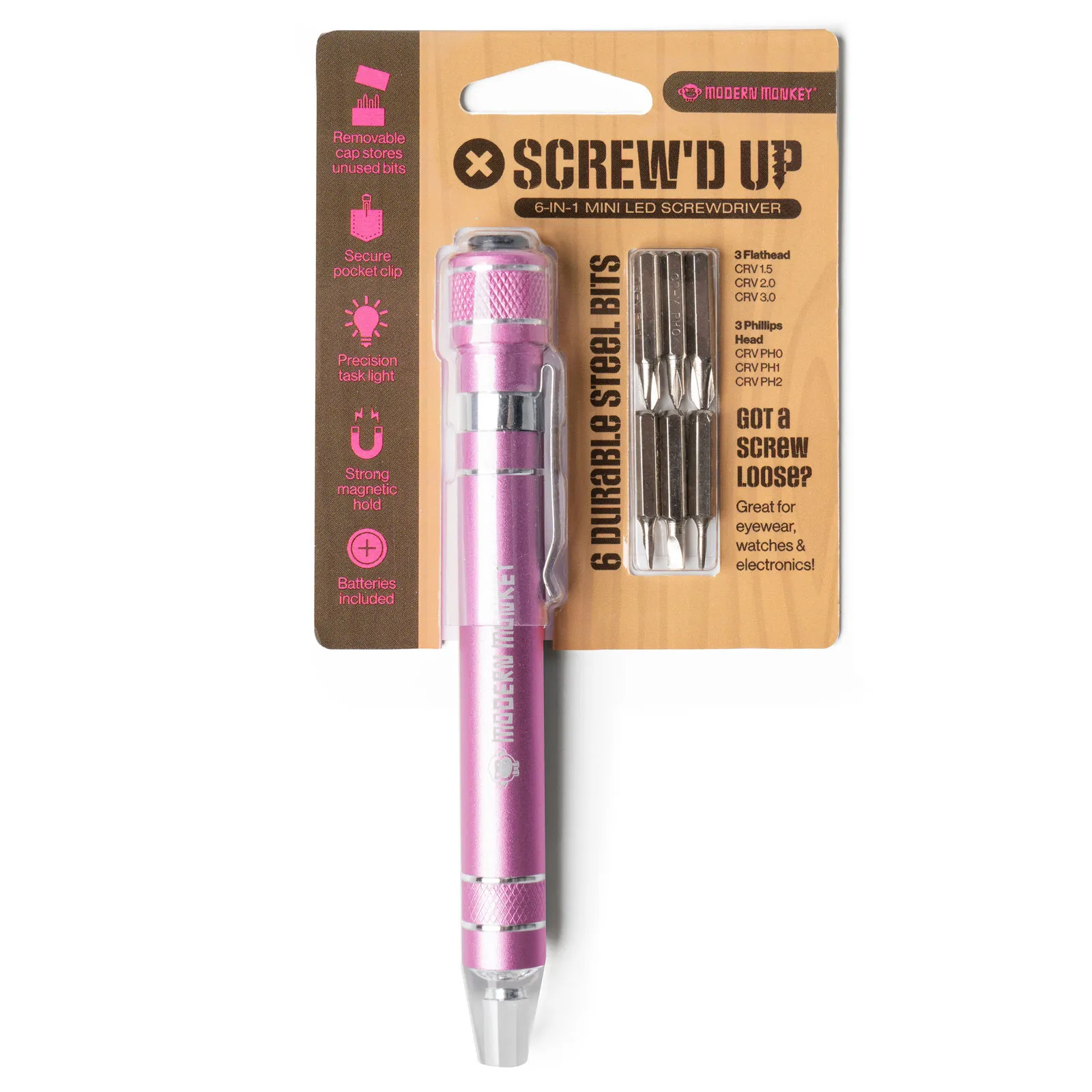 Modern Monkey Screw’d Up 6-in-1 Screwdriver with LED Light