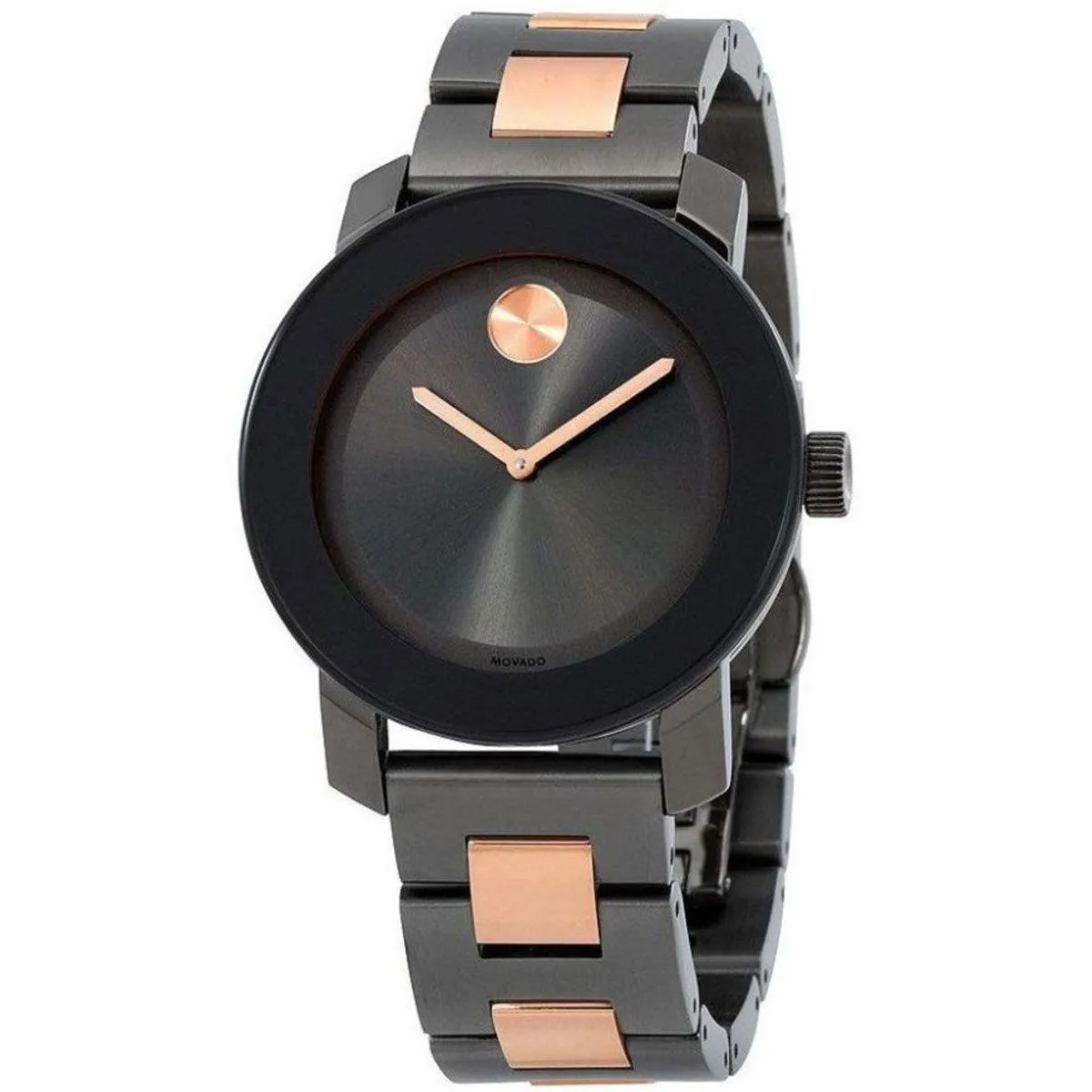 Movado Women's Quartz Watch - Bold Black Dial Rose Gold Tone & Grey Bracelet | 3600327