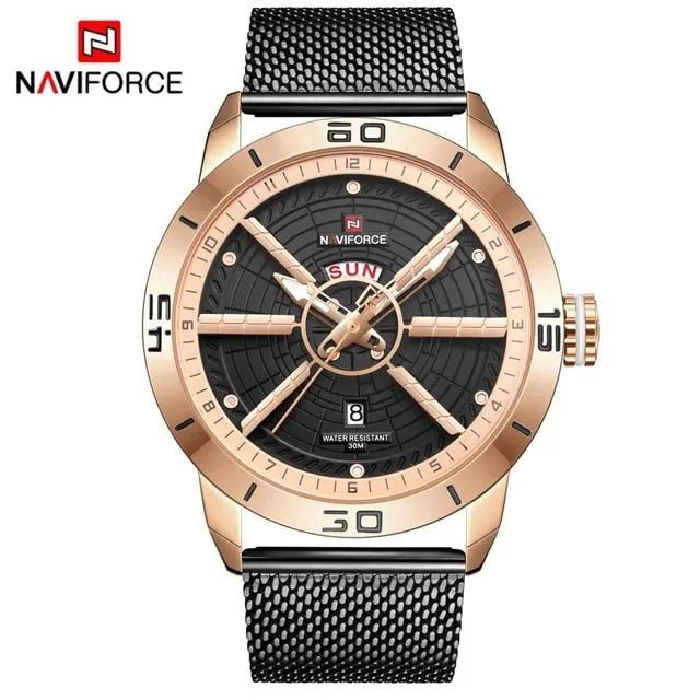 NAVIFORCE Mens Watches Top Brand Luxury Sport Watch Mesh Steel Date Week Waterproof Quartz Watch Clock Relogio Masculino