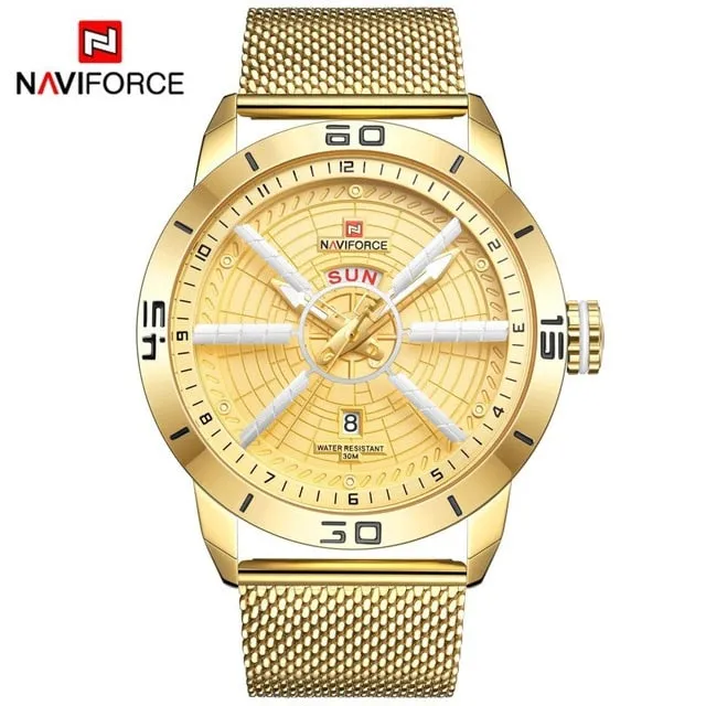 NAVIFORCE Mens Watches Top Brand Luxury Sport Watch Mesh Steel Date Week Waterproof Quartz Watch Clock Relogio Masculino