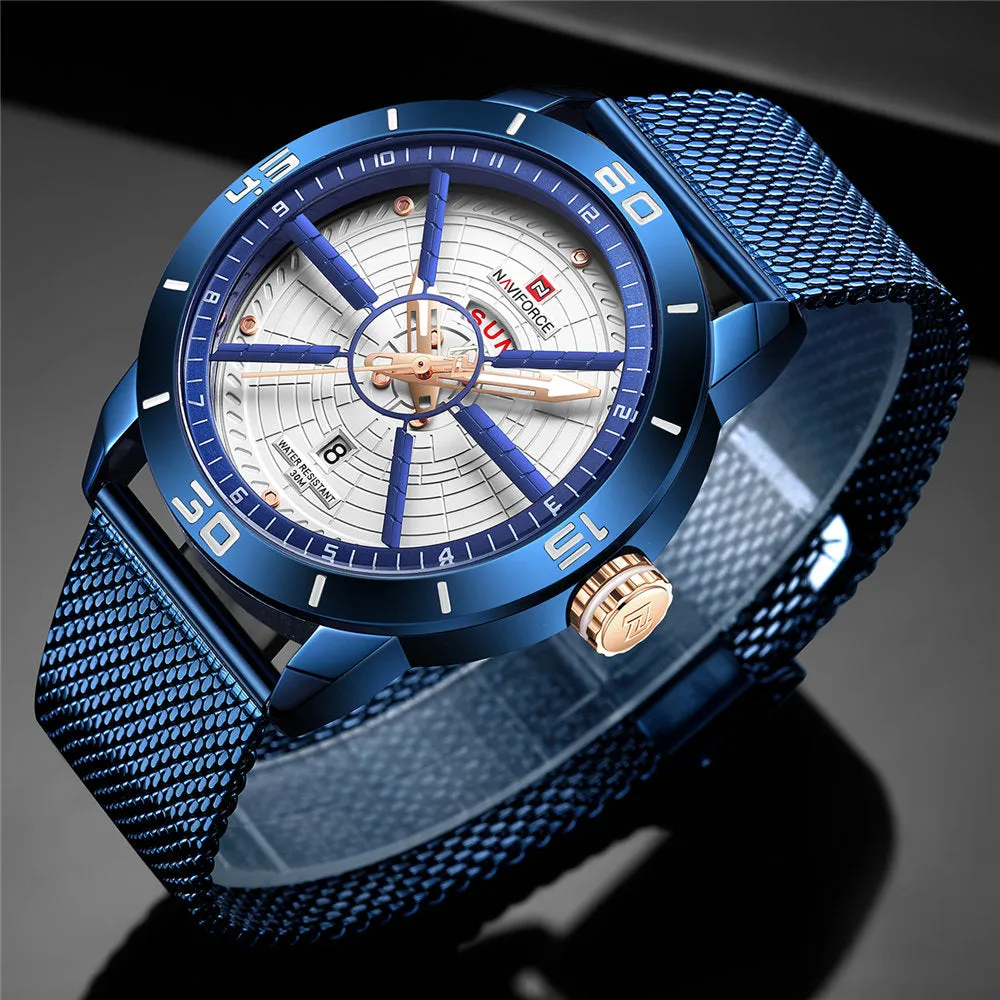 NAVIFORCE Mens Watches Top Brand Luxury Sport Watch Mesh Steel Date Week Waterproof Quartz Watch Clock Relogio Masculino