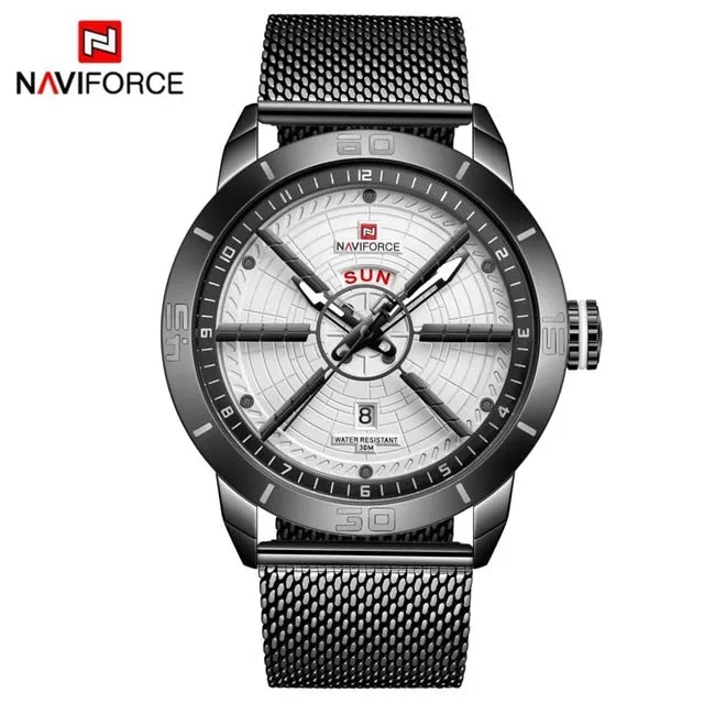 NAVIFORCE Mens Watches Top Brand Luxury Sport Watch Mesh Steel Date Week Waterproof Quartz Watch Clock Relogio Masculino