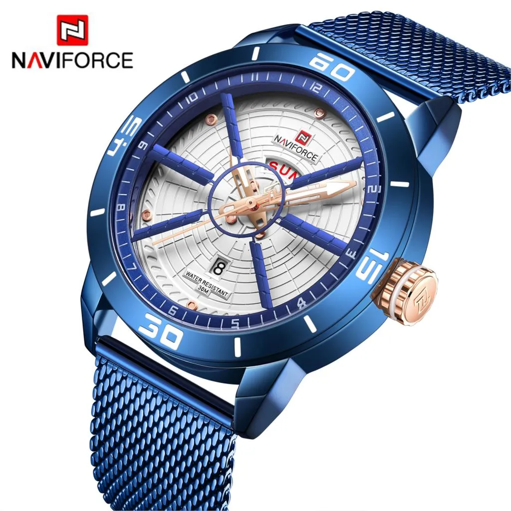 NAVIFORCE Mens Watches Top Brand Luxury Sport Watch Mesh Steel Date Week Waterproof Quartz Watch Clock Relogio Masculino