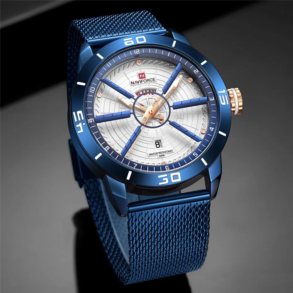 NAVIFORCE Mens Watches Top Brand Luxury Sport Watch Mesh Steel Date Week Waterproof Quartz Watch Clock Relogio Masculino