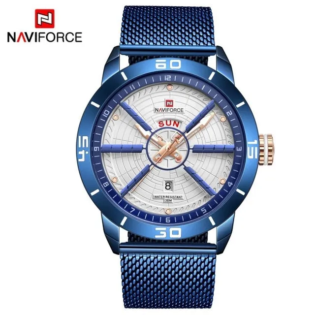 NAVIFORCE Mens Watches Top Brand Luxury Sport Watch Mesh Steel Date Week Waterproof Quartz Watch Clock Relogio Masculino