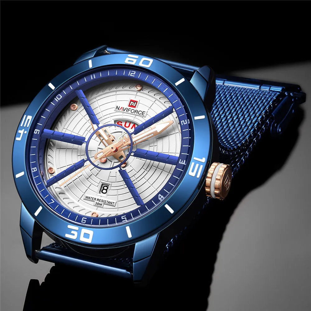 NAVIFORCE Mens Watches Top Brand Luxury Sport Watch Mesh Steel Date Week Waterproof Quartz Watch Clock Relogio Masculino