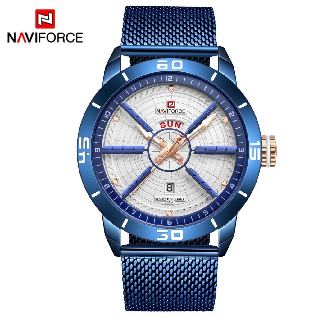 NAVIFORCE Mens Watches Top Brand Luxury Sport Watch Mesh Steel Date Week Waterproof Quartz Watch Clock Relogio Masculino