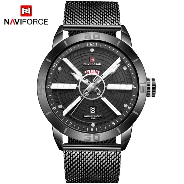 NAVIFORCE Mens Watches Top Brand Luxury Sport Watch Mesh Steel Date Week Waterproof Quartz Watch Clock Relogio Masculino
