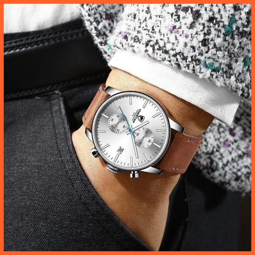 New Men’S Watches Top Luxury Brand Sport Quartz Watch | Mens Chronograph Waterproof  Leather Wristwatch