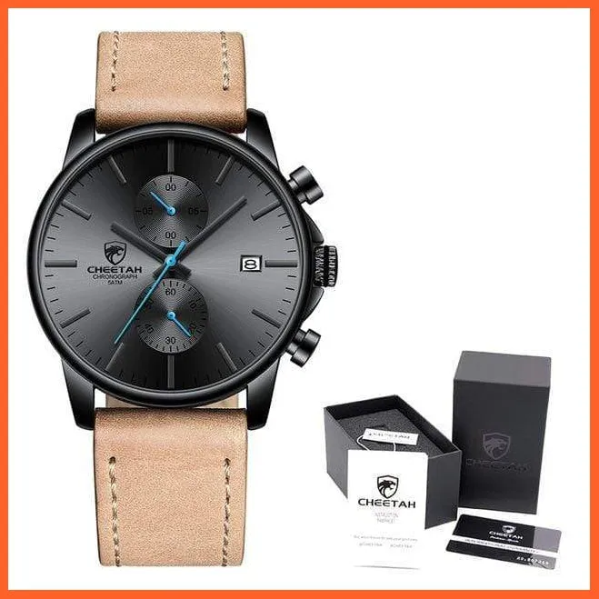 New Men’S Watches Top Luxury Brand Sport Quartz Watch | Mens Chronograph Waterproof  Leather Wristwatch