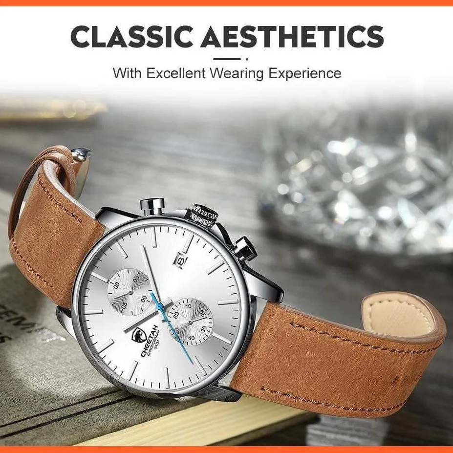 New Men’S Watches Top Luxury Brand Sport Quartz Watch | Mens Chronograph Waterproof  Leather Wristwatch