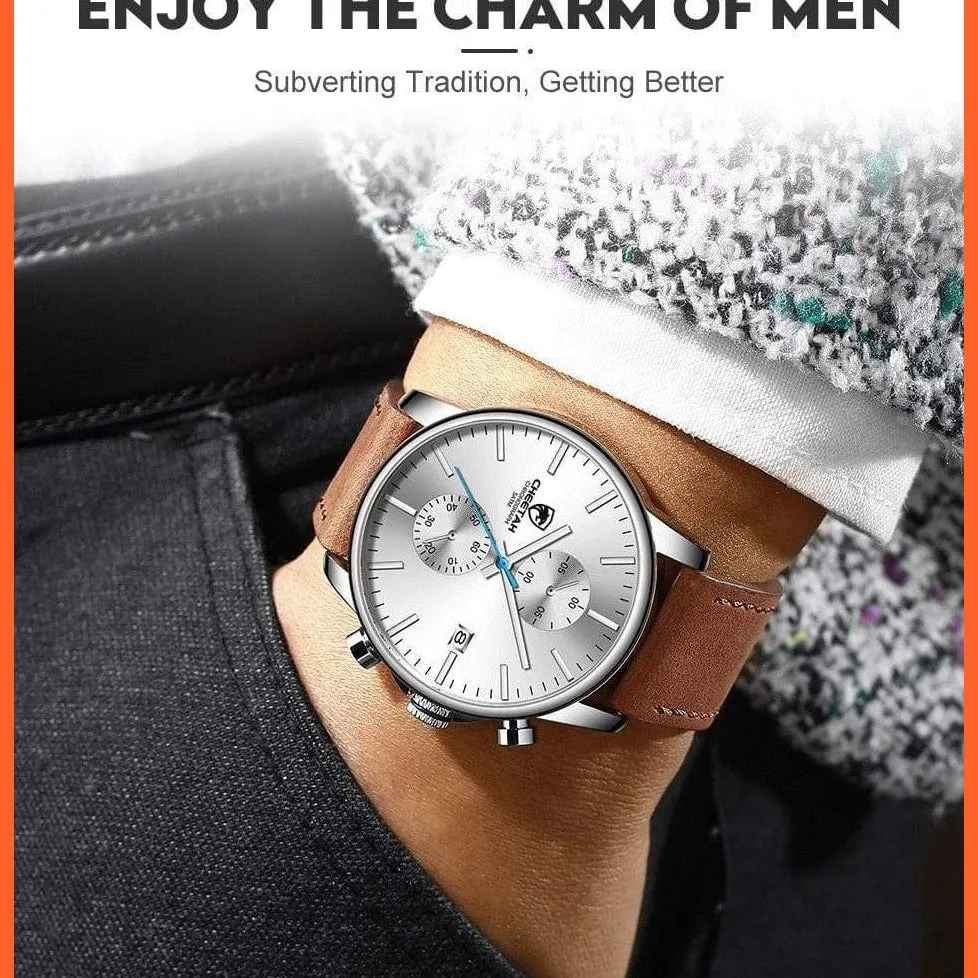 New Men’S Watches Top Luxury Brand Sport Quartz Watch | Mens Chronograph Waterproof  Leather Wristwatch