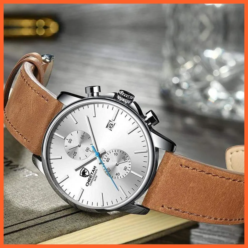 New Men’S Watches Top Luxury Brand Sport Quartz Watch | Mens Chronograph Waterproof  Leather Wristwatch
