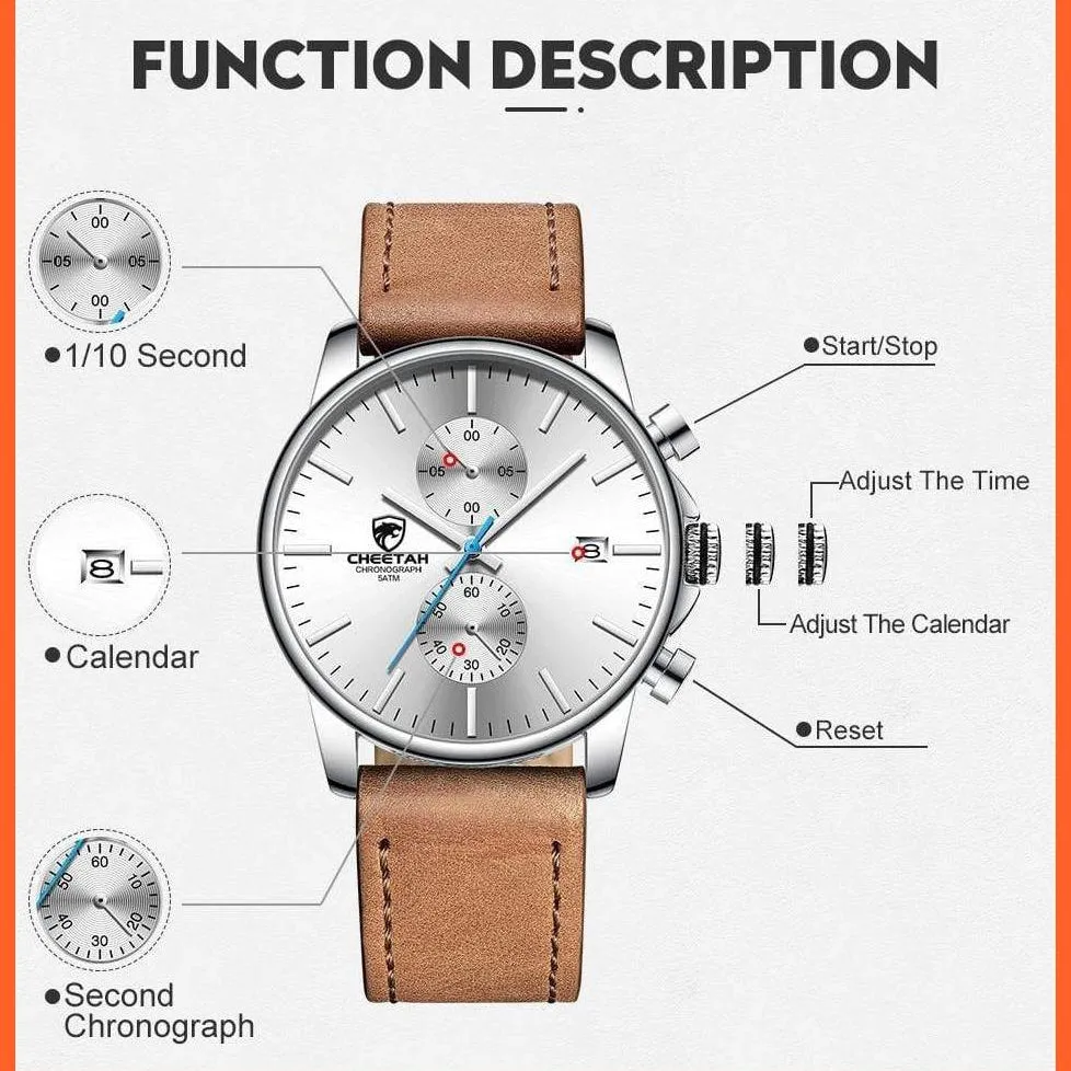 New Men’S Watches Top Luxury Brand Sport Quartz Watch | Mens Chronograph Waterproof  Leather Wristwatch