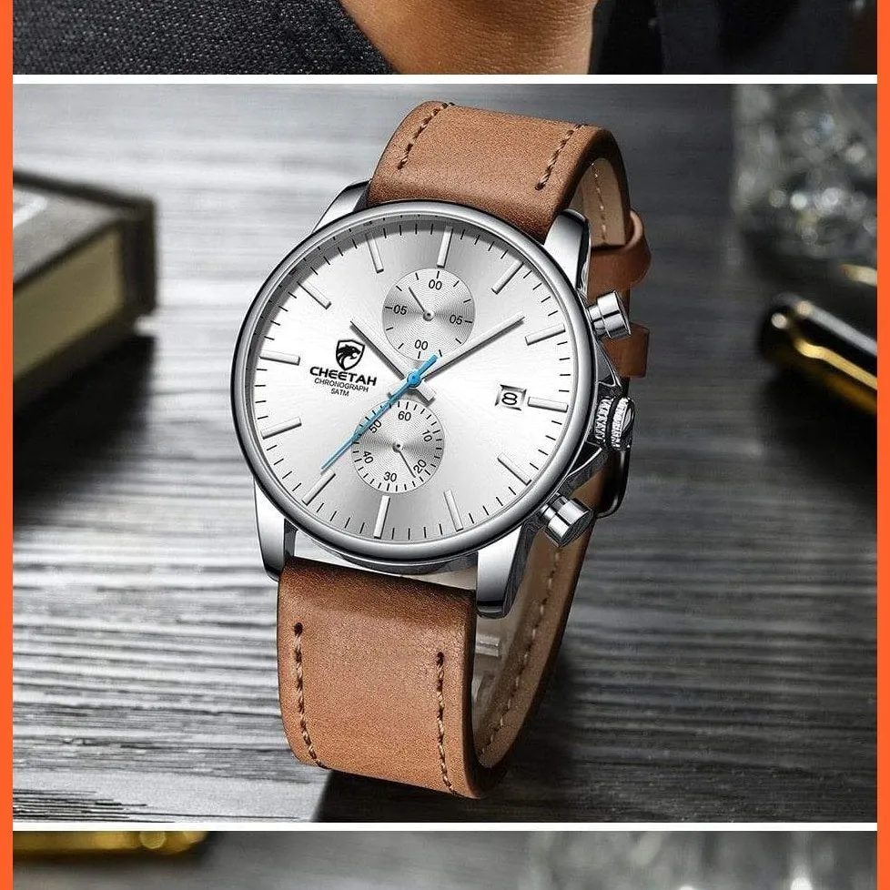 New Men’S Watches Top Luxury Brand Sport Quartz Watch | Mens Chronograph Waterproof  Leather Wristwatch