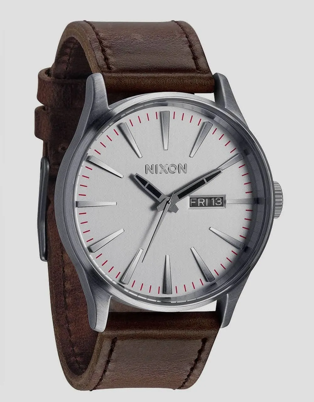Nixon Sentry Leather Watch - Silver/Brown