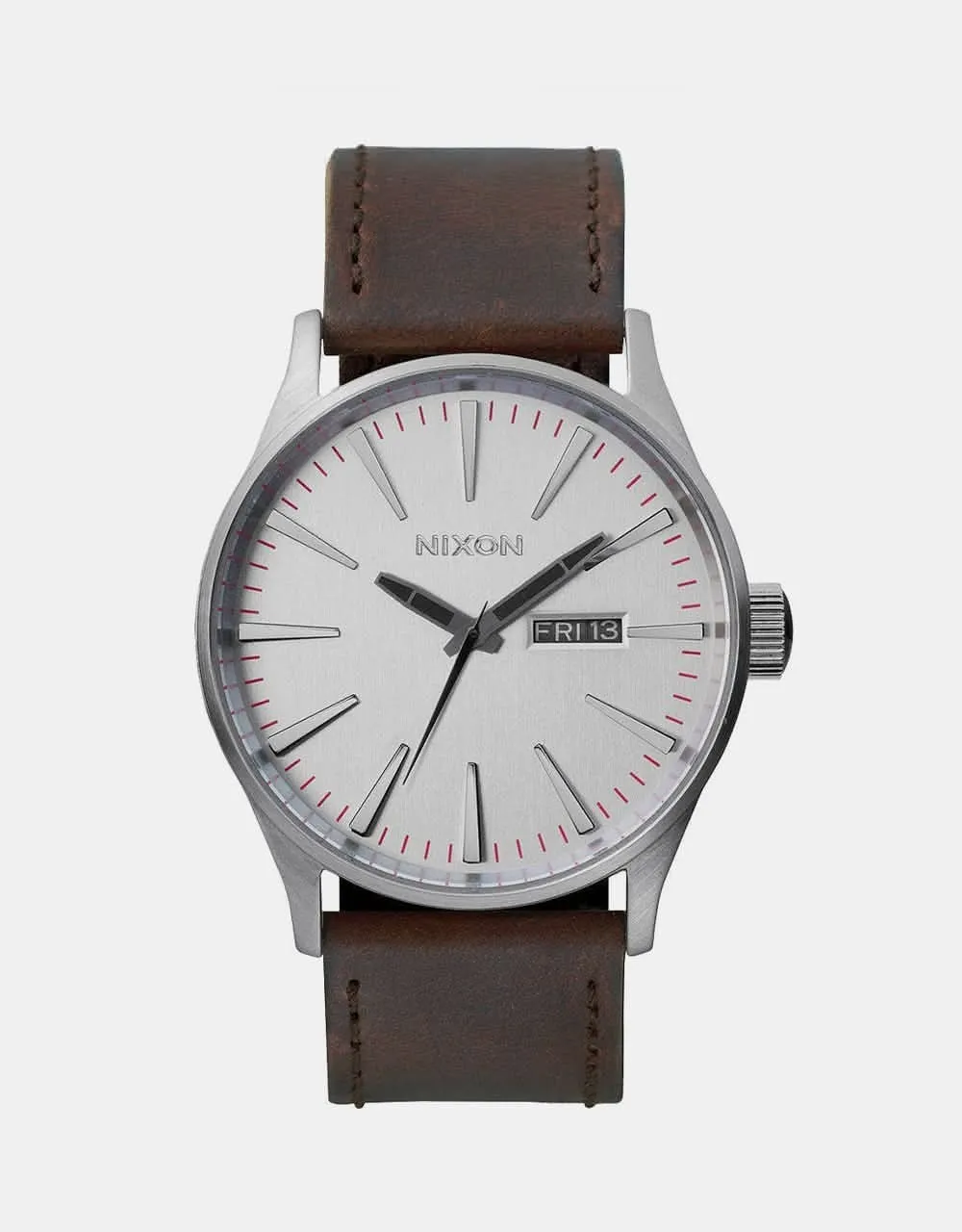 Nixon Sentry Leather Watch - Silver/Brown