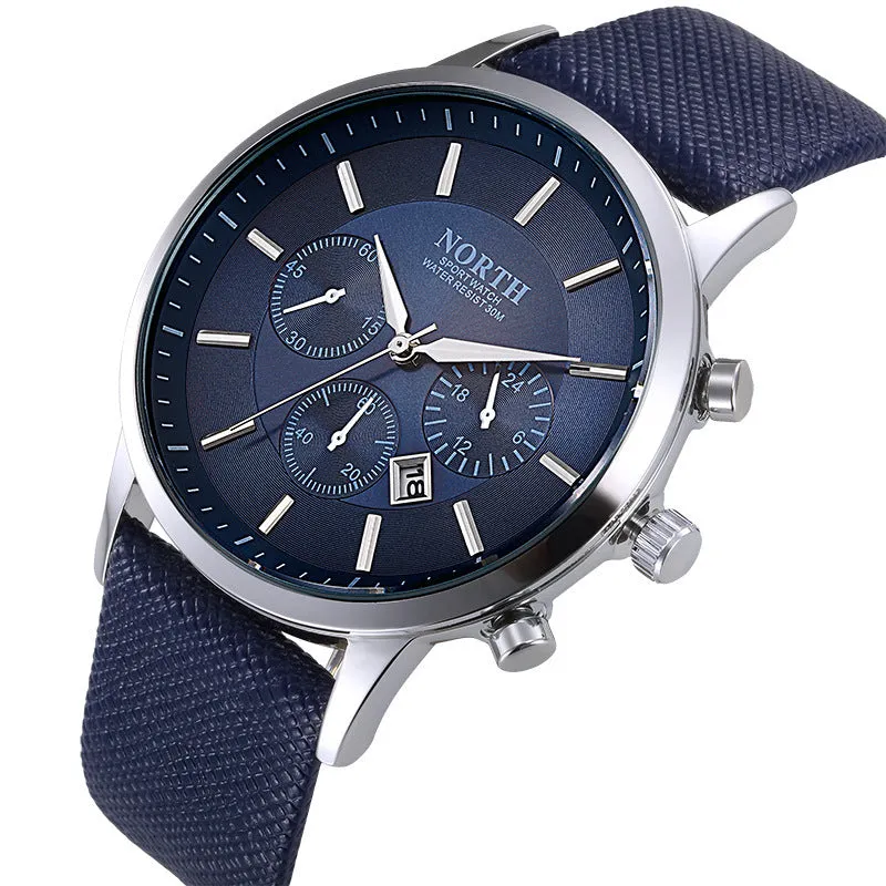 NORTH watch multi-function waterproof casual fashion electronic watch men's sports watch students leather watch