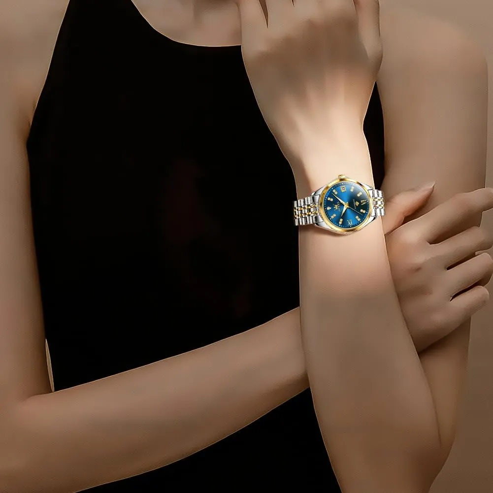OLEVS Womens Automatic Watch Diamond Luxury Date Ladies Dress Classic Self Winding Wrist Watches Luminous Waterproof