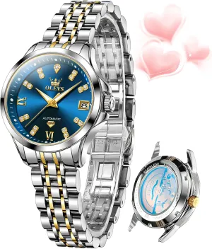 OLEVS Womens Automatic Watch Diamond Luxury Date Ladies Dress Classic Self Winding Wrist Watches Luminous Waterproof
