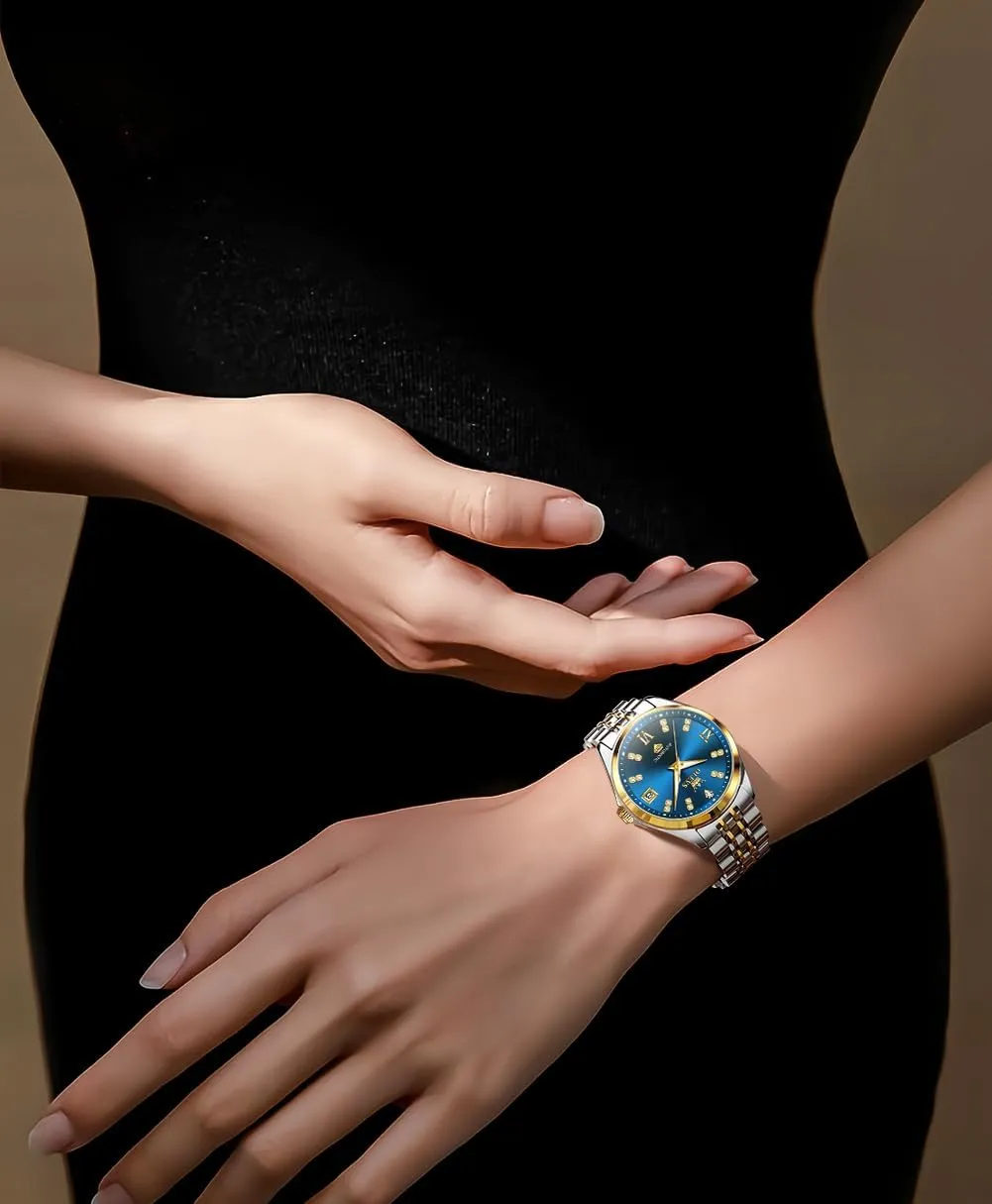 OLEVS Womens Automatic Watch Diamond Luxury Date Ladies Dress Classic Self Winding Wrist Watches Luminous Waterproof