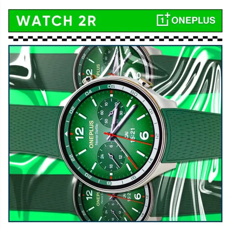 OnePlus Snapdragon Smartwatch with AMOLED Screen and Green Strap