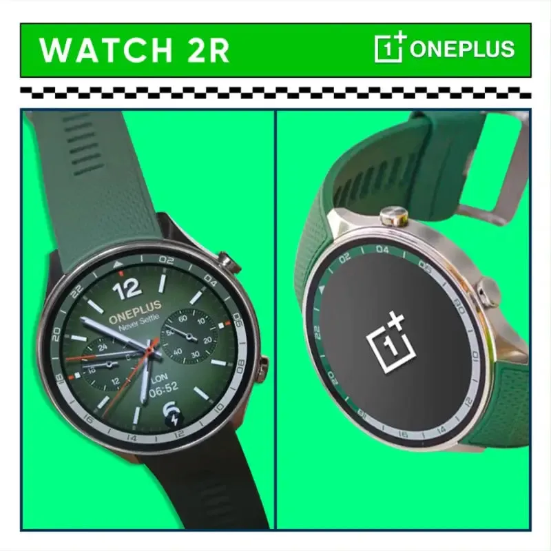 OnePlus Snapdragon Smartwatch with AMOLED Screen and Green Strap