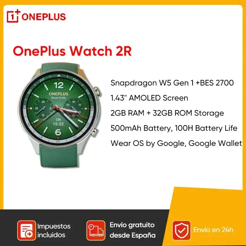 OnePlus Snapdragon Smartwatch with AMOLED Screen and Green Strap