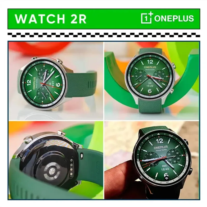 OnePlus Snapdragon Smartwatch with AMOLED Screen and Green Strap
