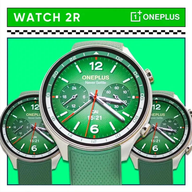 OnePlus Snapdragon Smartwatch with AMOLED Screen and Green Strap