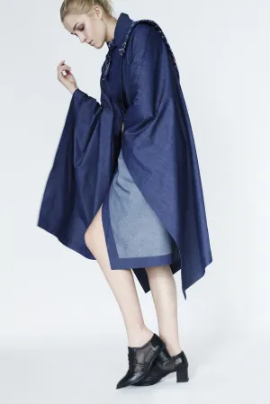 Origami Stain Collar Denim Cape  Navy Light Design