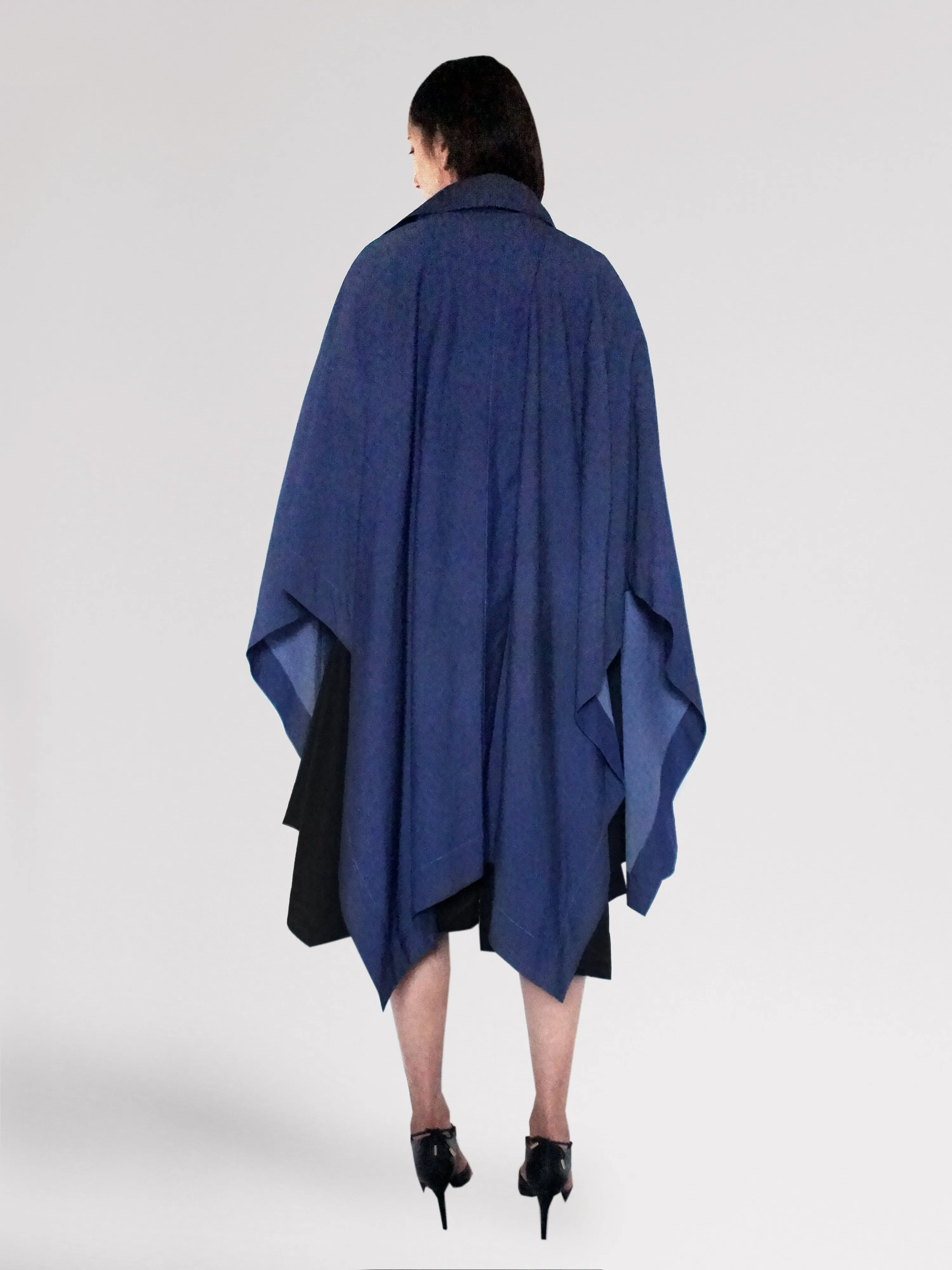 Origami Stain Collar Denim Cape  Navy Light Design