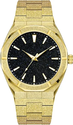 PINTIME Fashion Mens Watch Frosted Star Dust Dial Stainless Steel Quartz Analog 41MM Stylish Business Waterproof Watches for Men