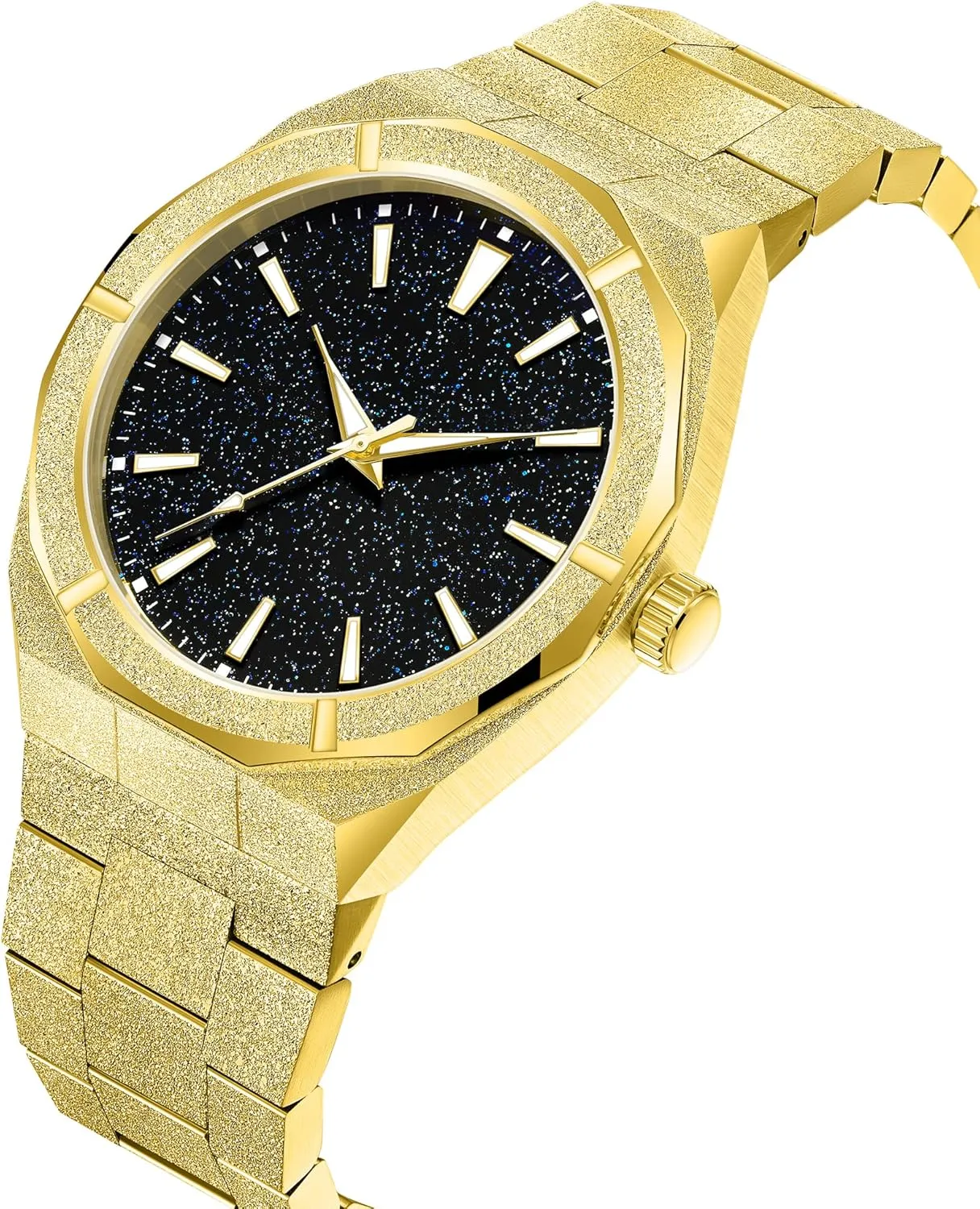 PINTIME Fashion Mens Watch Frosted Star Dust Dial Stainless Steel Quartz Analog 41MM Stylish Business Waterproof Watches for Men