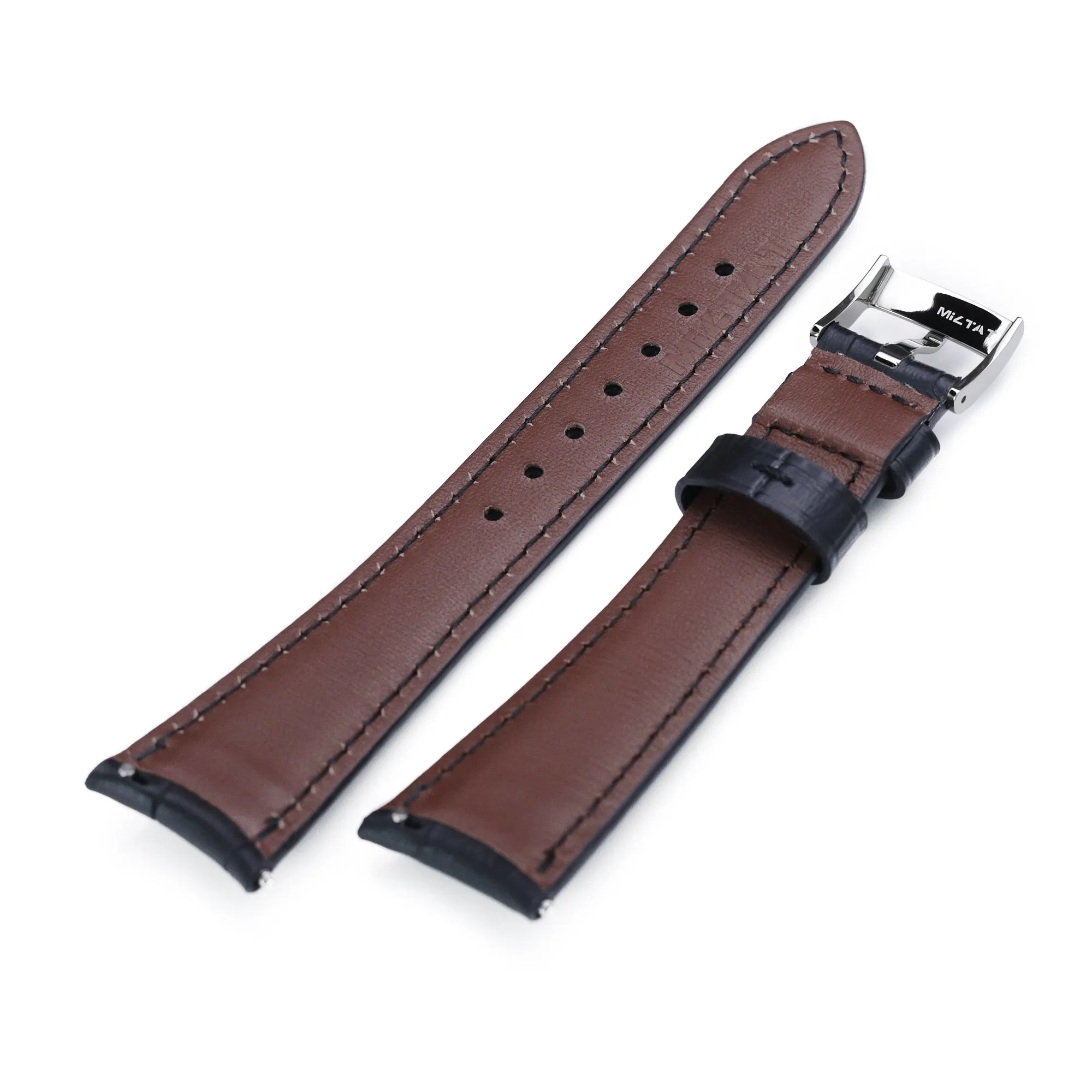 Q.R. 19mm or 21mm Black CrocoCalf (Croco Grain) Semi-Curved Watch Band