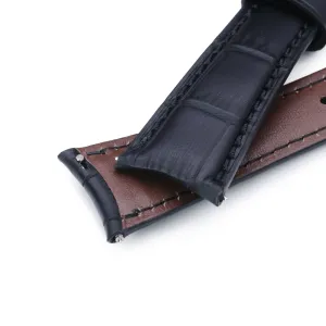 Q.R. 19mm or 21mm Black CrocoCalf (Croco Grain) Semi-Curved Watch Band