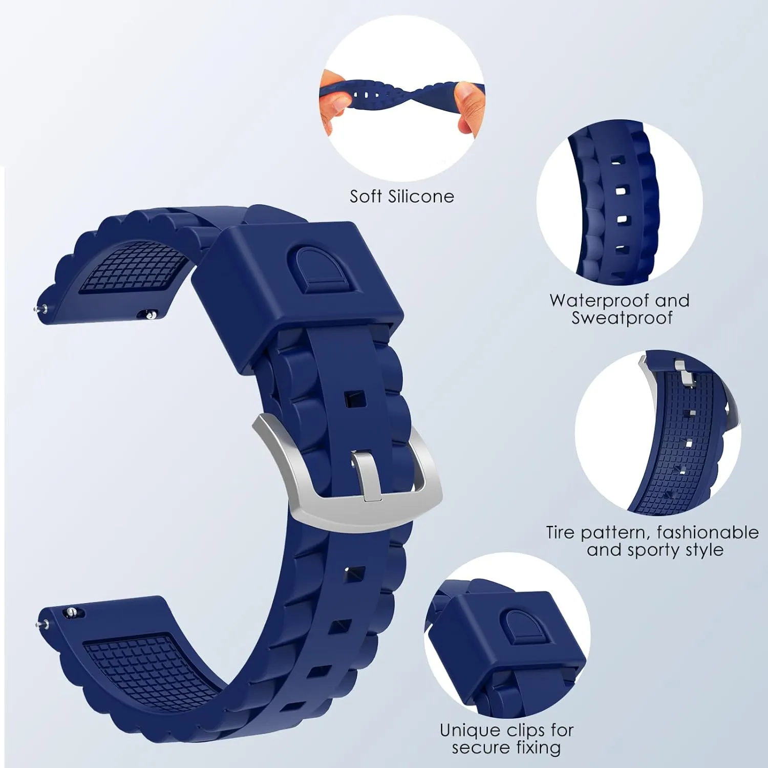 Quick Release Silicone Watch Bands Sport Watch Straps for Men Women 20mm 22mm 24mm Watch Band for Samsung Galaxy Watch for Garmin Watch for Huawei Watch and More, Black, Gray, Orange, Navy Blue