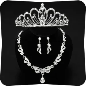 Quinceanera Crowns,Crystal CrownRhinestone Necklace Dangle Earrings Link Bracelet Set Queen Crowns for Bridal Wedding Prom, Birthday Party, Silver Jewelry Set for Women Quinceanera Crowns,Crystal CrownRhinestone Necklace Dangle Earrings Link Bracelet Set Queen Crowns for Bridal Wedding Prom, Birthday Party, Silver Jewelry Set for Women