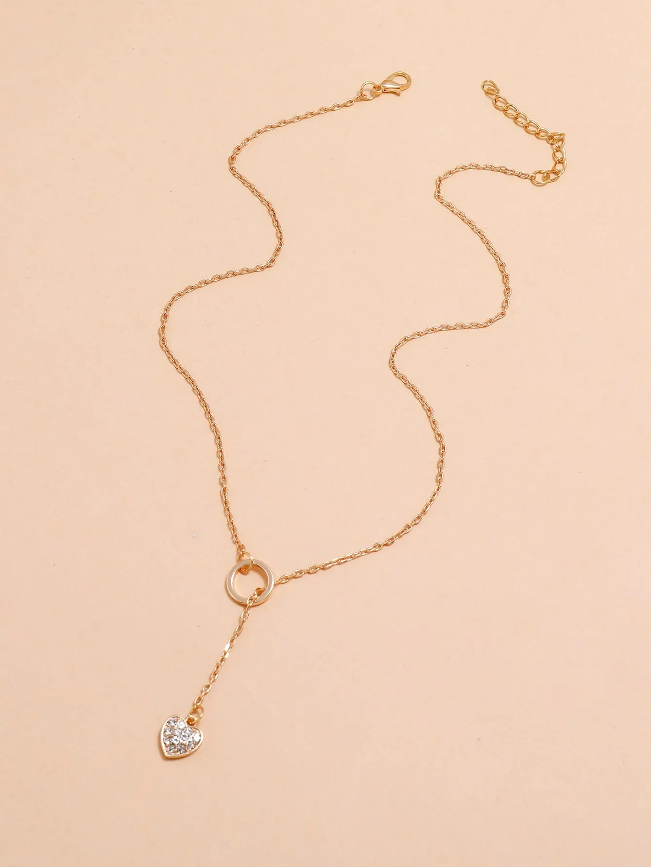 Rhinestone Heart Charm Y Lariat Necklace Jewelry for Women Gift for Her Necklace