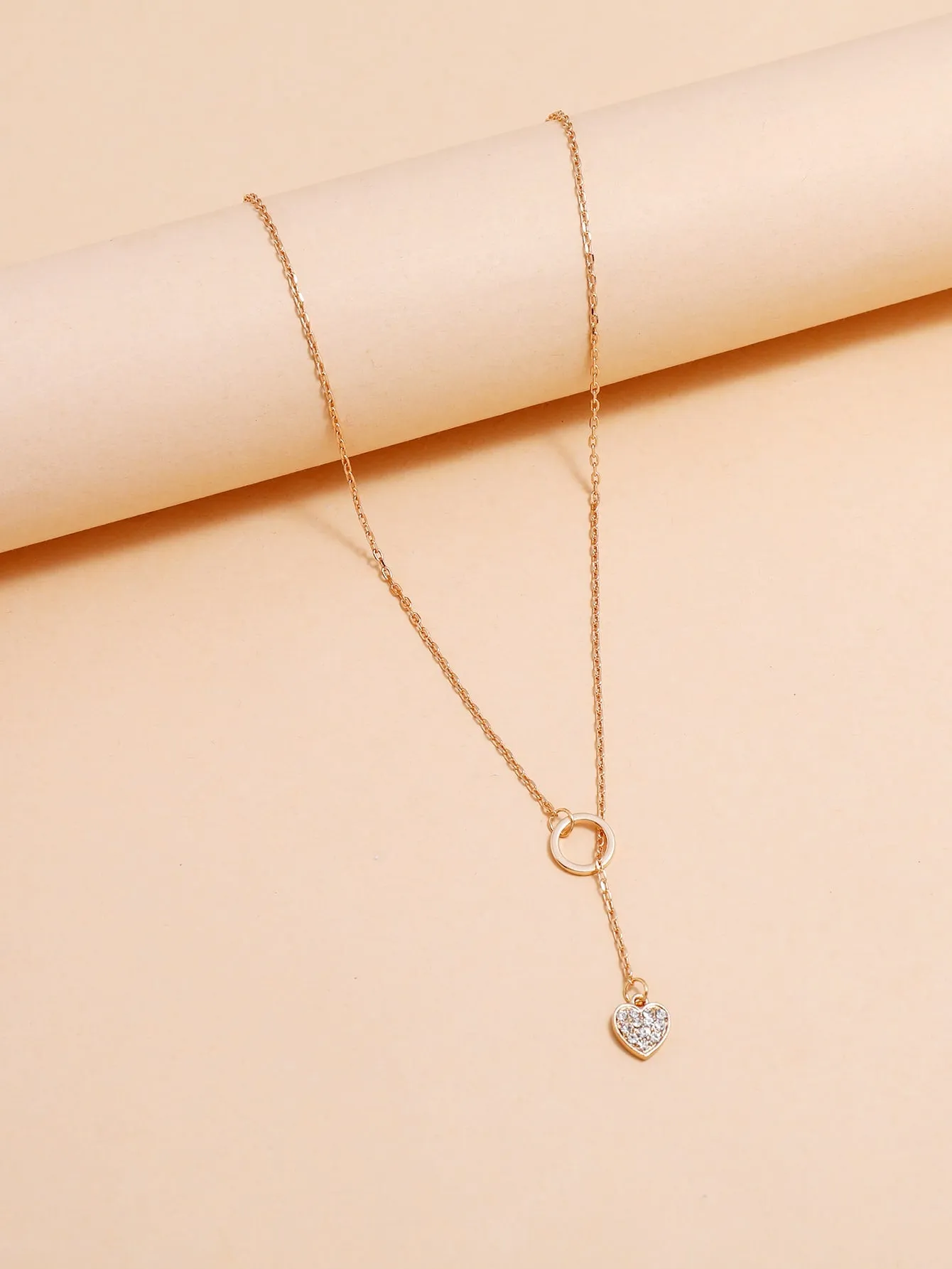 Rhinestone Heart Charm Y Lariat Necklace Jewelry for Women Gift for Her Necklace