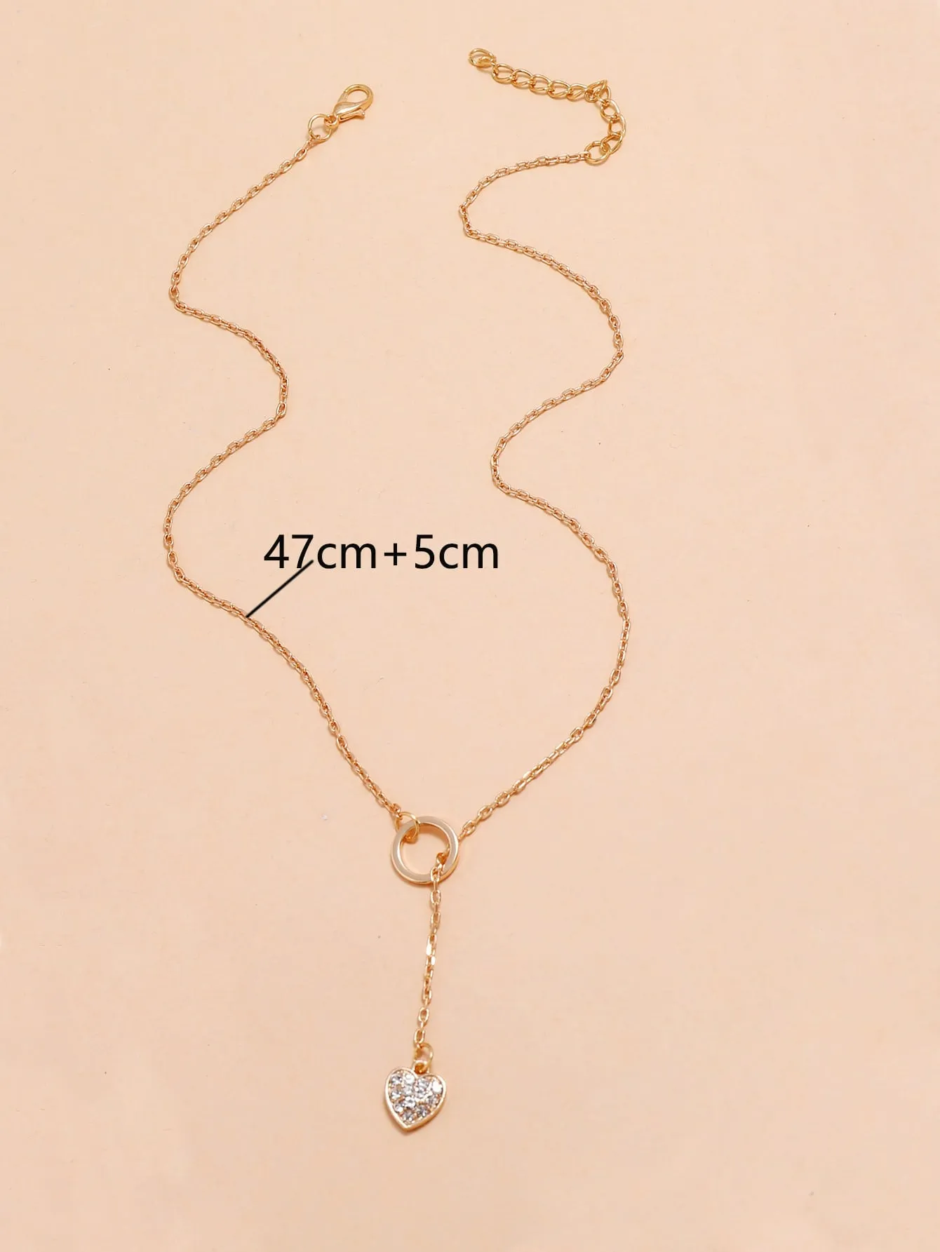 Rhinestone Heart Charm Y Lariat Necklace Jewelry for Women Gift for Her Necklace